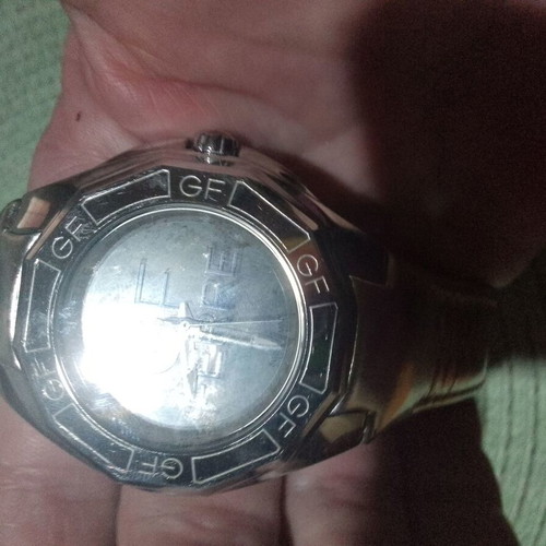 GF Ferre watch used, silver with red leather strap, Swiss made