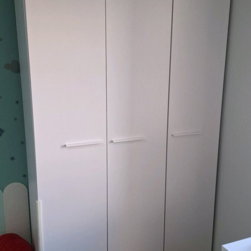 Three-Door Clothing Closet with Drawer White like New, 103x52x198cm