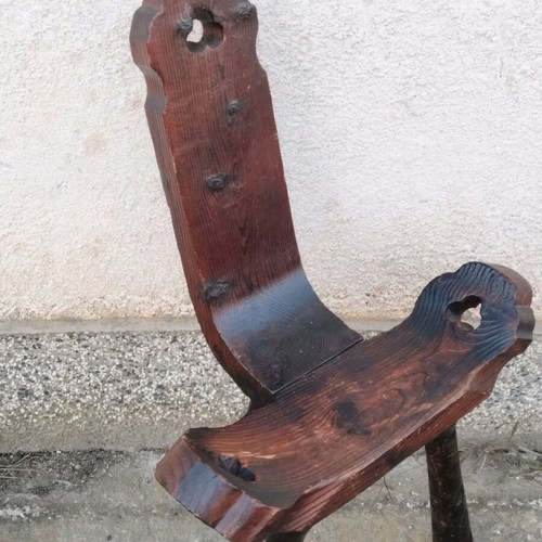 Spanish brutalist hand-carved oak chair used