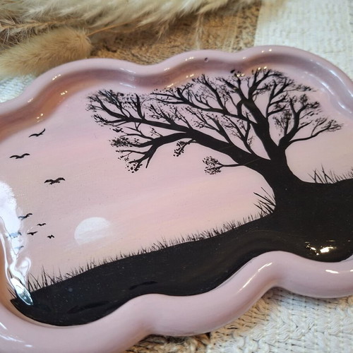 Handpainted Gypsum Tray with Acrylics and UV Resin Finish