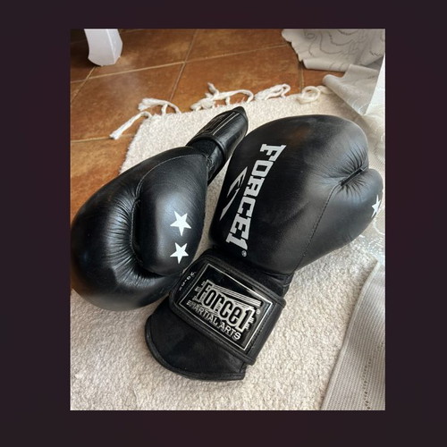 Force1 20oz and Olympus 12oz gloves set with shin guards, shorts, and groin guard like new