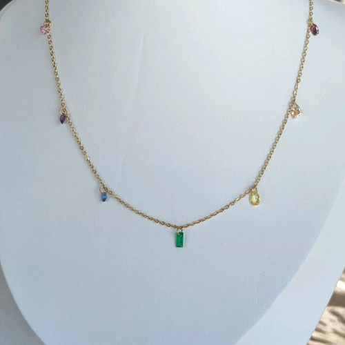 Steel necklace new multicolored gold-tone