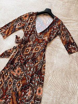 Maxi dress brown orange wrap new SheX