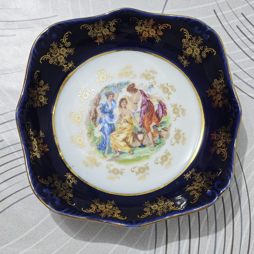 Vintage Madonna Cobalt Porcelain Bowl with 24K Gold Decoration
