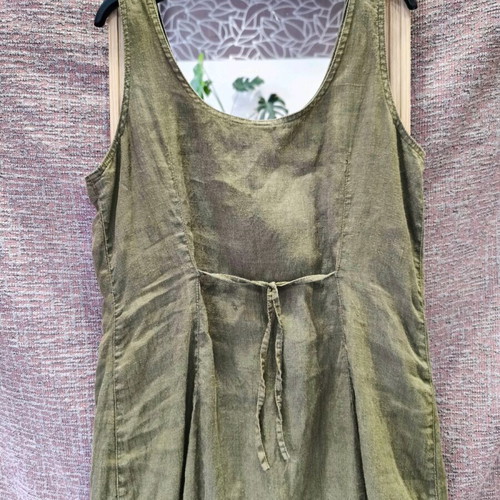 Belle Femme 100% linen dress used, size L, olive/khaki