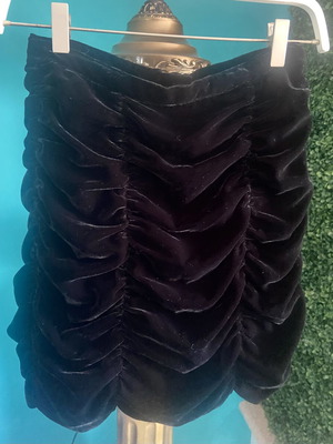H&M black velvet mini draped skirt