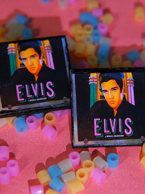 Elvis square handmade earrings new, wooden studs