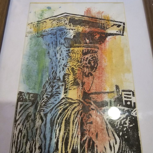 Karyatida by Aristomenis Katsoulas used, ink and colored pencils framed