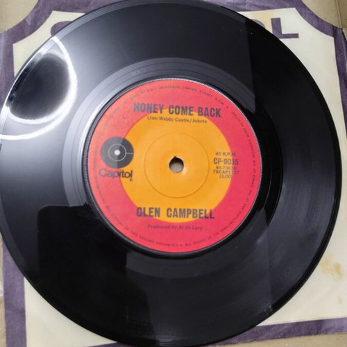 Glen Campbell Honey Come Back 45 RPM vinyl single used, country