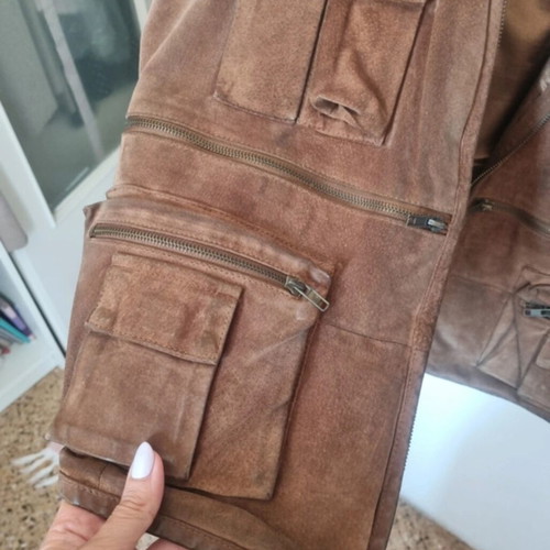 Explorer vintage men's leather vest used, brown with pockets