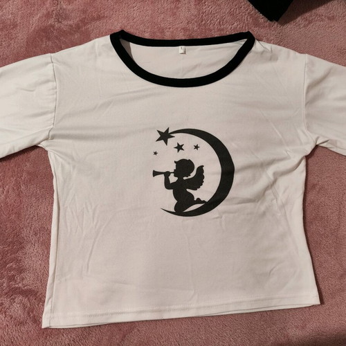 Crop top used with angel and moon print, white