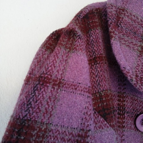 Fullah Sugah checked coat new, size medium, purple-magenta