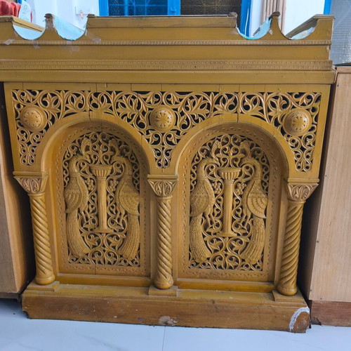 Church Offering Box used, carved solid wood