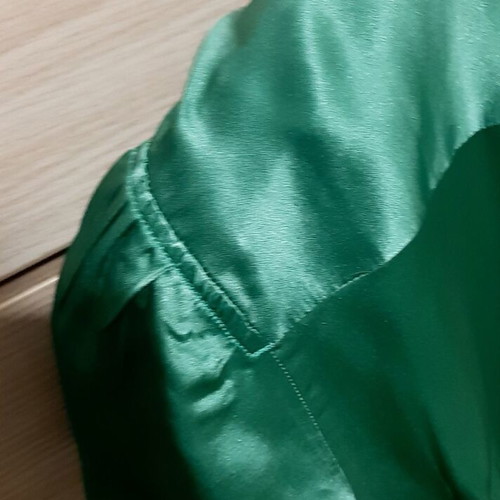 Zara silk satin blouse top, green, large