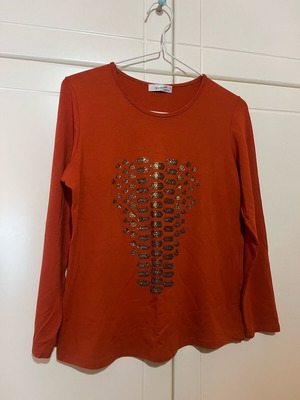 Derpouli long-sleeve blouse like new, brown and gold