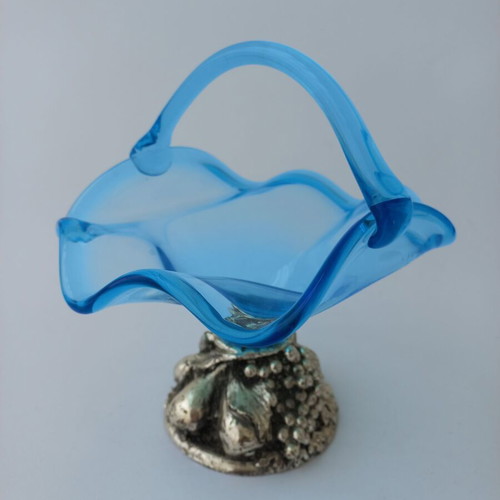 Murano vintage glass fondantière like new with silver-plated base