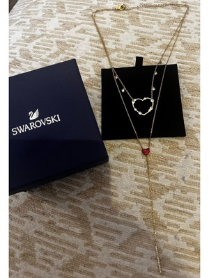 Swarovski Τριπλό Κολιέ Καρδιά Καινούργιο, Κόκκινο και Χρυσαφί