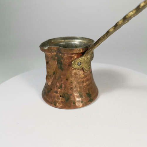 Copper Greek coffee pot used with vintage bronze handle