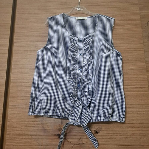 Grammy sleeveless blouse with white and blue petit check like new