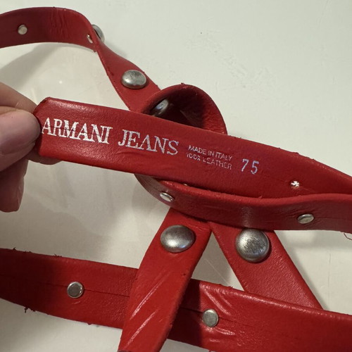 Armani Jeans red leather belt size 80, like new with studs