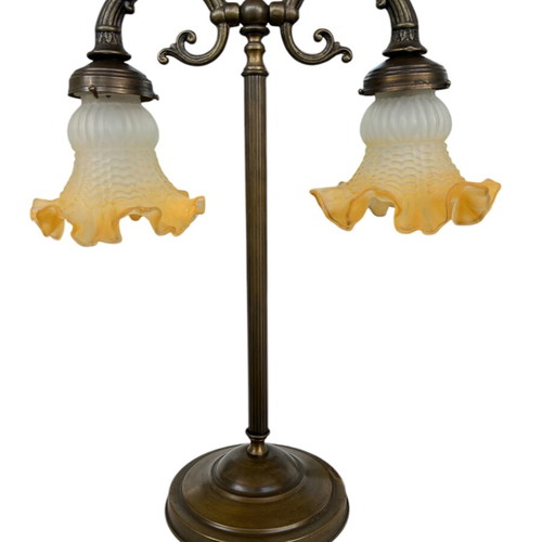 Bronze double lamp like new with vintage glass