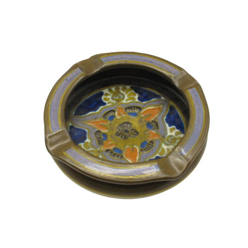 Vintage ceramic ashtray from Holland 1960s used, hand-painted