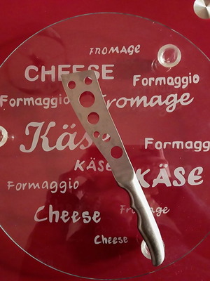 Cheese serving platter new with knife, glass