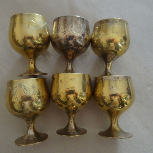 Liqueur glasses vintage silver plated set of 6 used