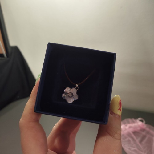 Swarovski vintage flower pendant lilac with brown suede cord