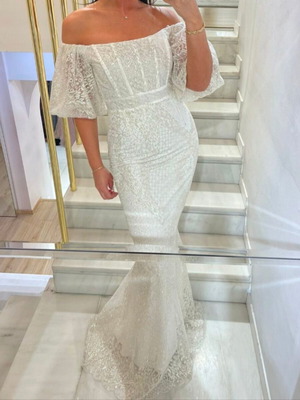 White dress with glitter details by S.Deligianni