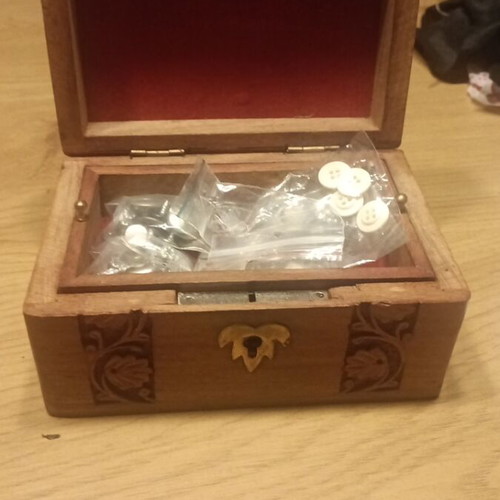 Vintage jewelry box and buttons wooden chest new brown
