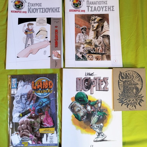 Greek creators comics pack with numbered print and Land Sweepers