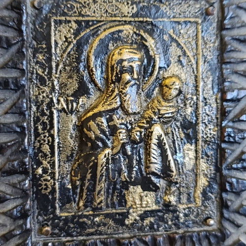 Saint Stylianos icon brass on wood