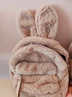 Children's fluffy backpack with ears like new, beige