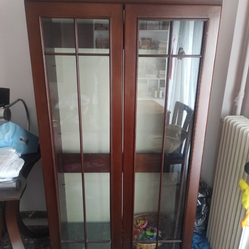 Display cabinet with glass doors like new, dark cherry wood