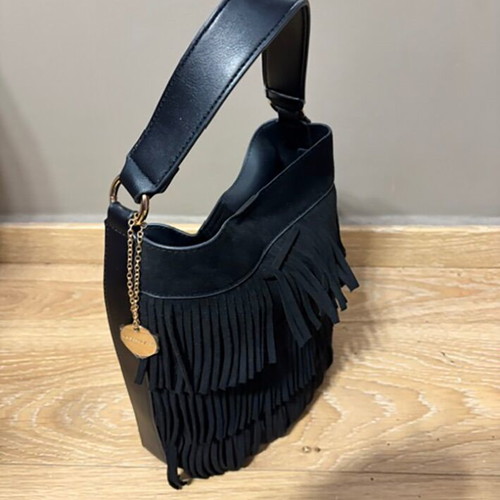 Kassandra & Co women's black suede fringe handbag new