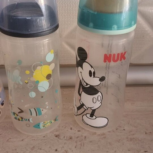 Nuk baby bottles used, glass and plastic 300ml and 125ml