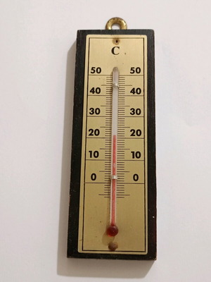 Wall barometer like new, wood with copper, 10cm