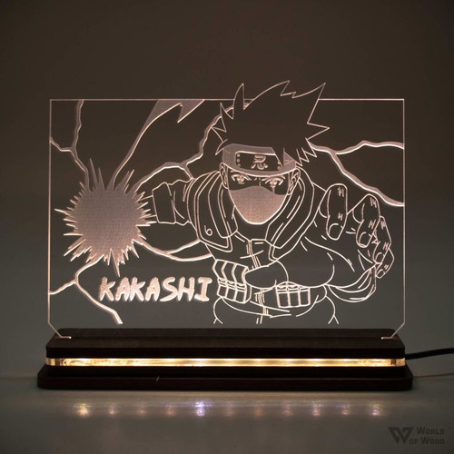 Naruto - Kakashi LED lamp with wooden base and plexiglass new