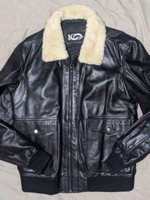 Men's leather pilot aviator bomber jacket new, black with removable fur