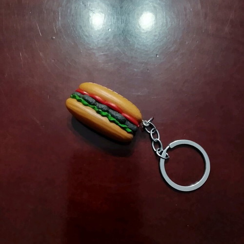 Set of 6 keychains with beer, sandwich and billiard ball