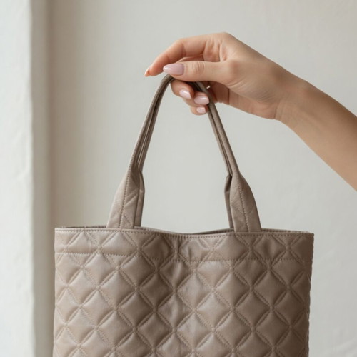 Beige Quilted Shoulder Bag new, large capacity, elegant