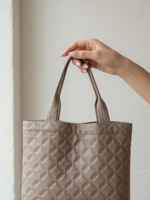 Beige Quilted Shoulder Bag new, large capacity, elegant