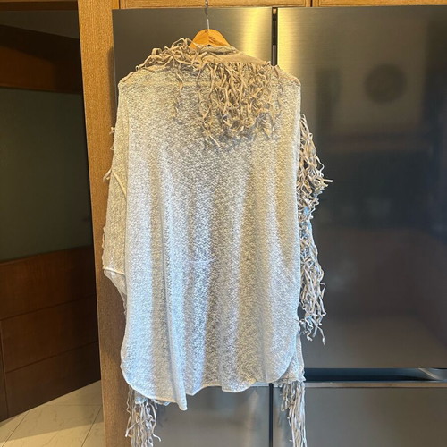 Kaftani cape beige used with beautiful details and fringes