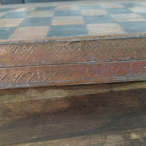 Handmade wooden backgammon and chess set used with copper inlay vintage