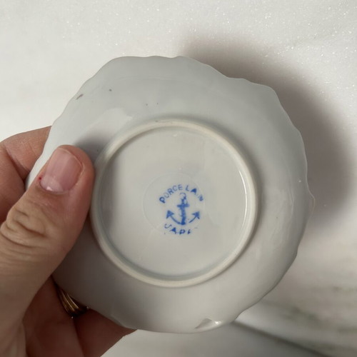 Vintage porcelain set of 6 miniature plates with gold trim