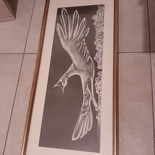 Vintage decorative framed art with classic bird theme, like new