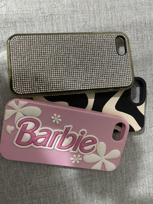 Πακέτο 3 θήκες iPhone 8/7 με στρας, μπεζ μοτίβο και ροζ σχέδιο Barbie