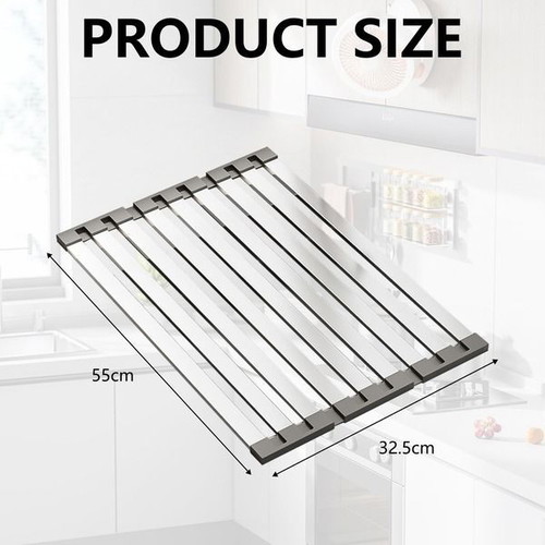 Foldable stainless steel dish rack for sink 55 x 32.5 cm