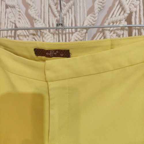 Office pants and top with hearts used, yellow and blue